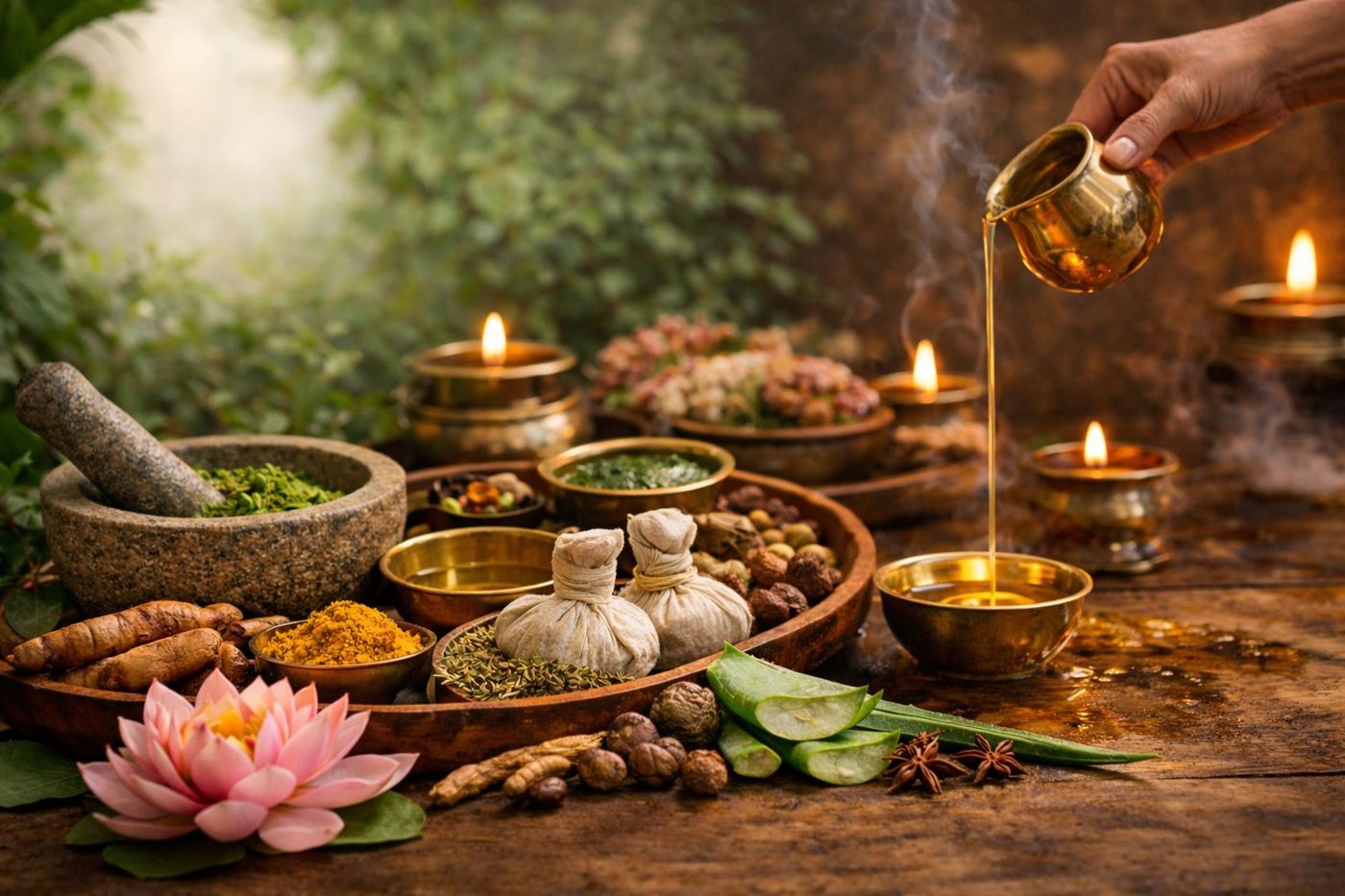 Ayurvedische Öle und Kräuter